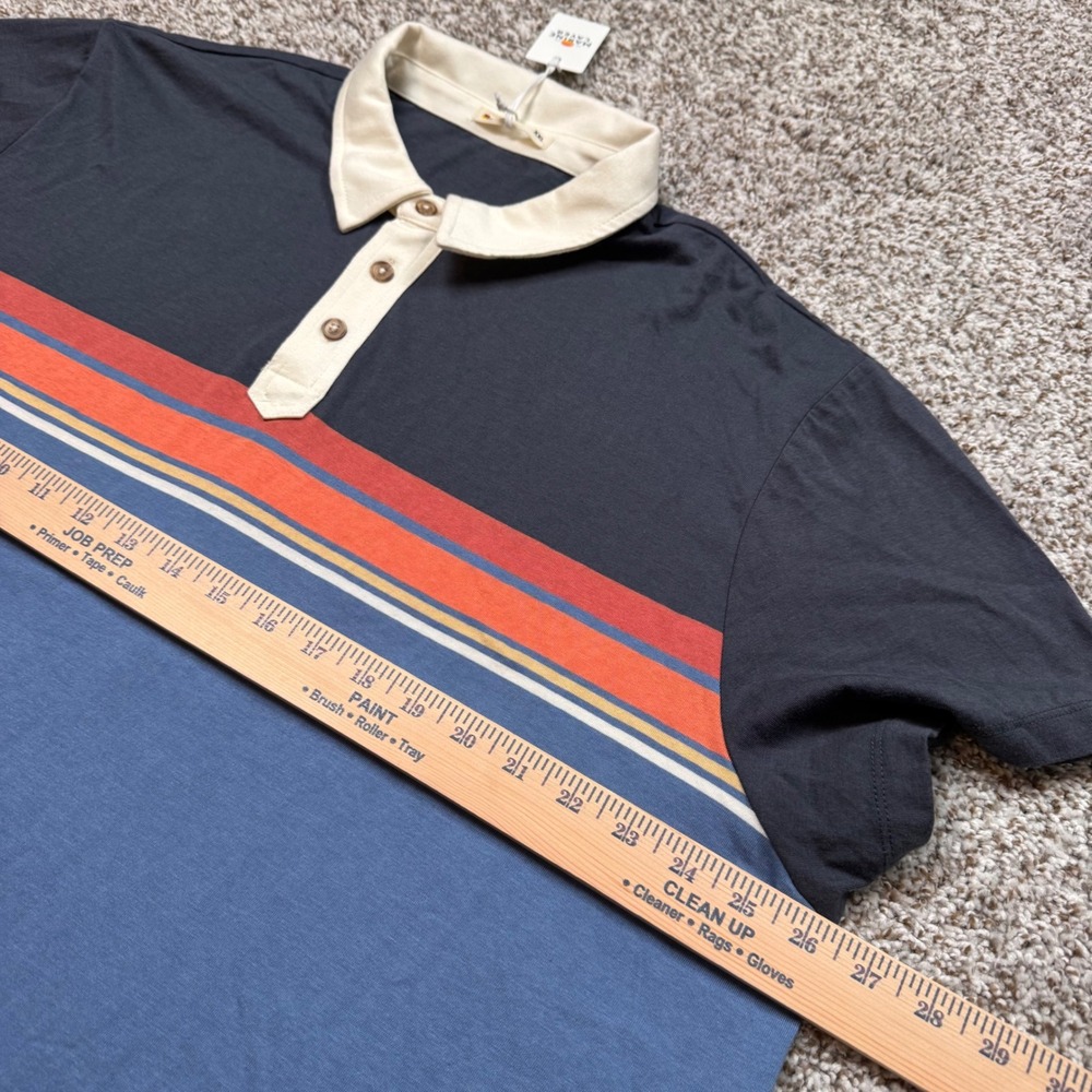 Marine Layer Engineered Striped Polo Shirt XXL Mood Indigo Colorblock Blue New - Picture 7 of 8